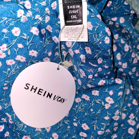 NWT Shein Size 1X Floral Puff Sleeve Dress - Picture 7 of 8